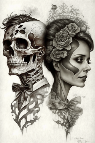 Skull couple tattoos, tattoo sketch#28