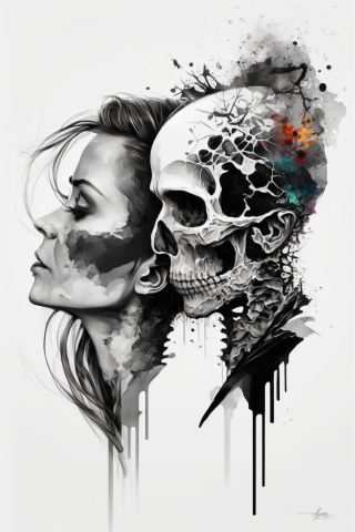 Skull couple tattoos, tattoo sketch#29