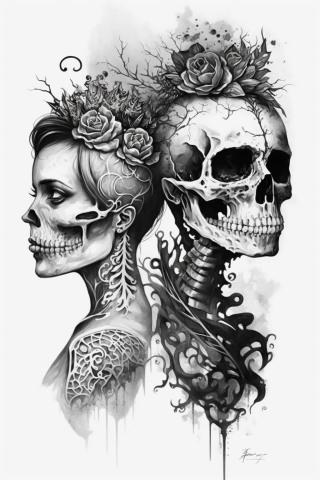 Skull couple tattoos, tattoo sketch#32.png