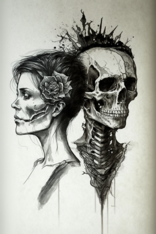 Skull couple tattoos, tattoo sketch#33