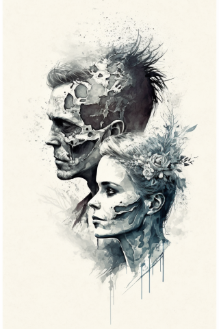 Skull couple tattoos, tattoo sketch#35