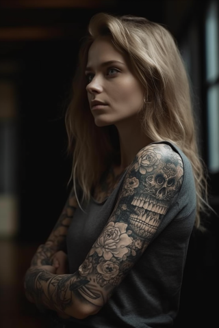 Skull sleeve tattoos for women#47a