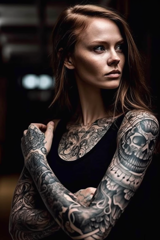 Skull sleeve tattoos for women#49