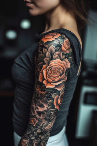 Sleeve tattoos with roses for women design ideas #2