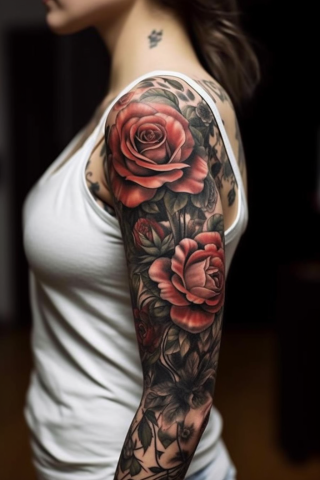 Sleeve tattoos with roses for women design ideas #3