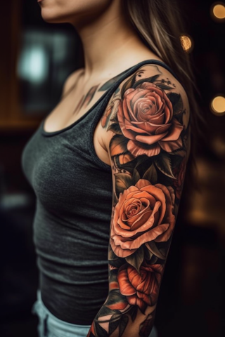Sleeve tattoos with roses for women design ideas #4