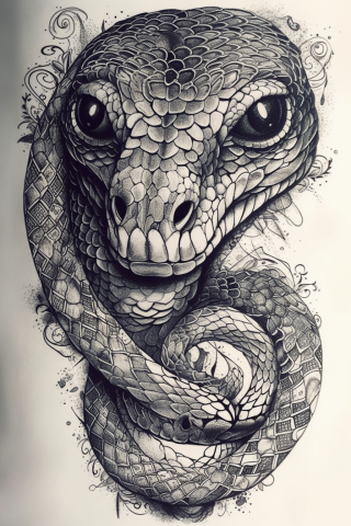 Snake fineline tattoo, tattoo sketch#13