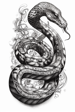 Snake fineline tattoo, tattoo sketch#15