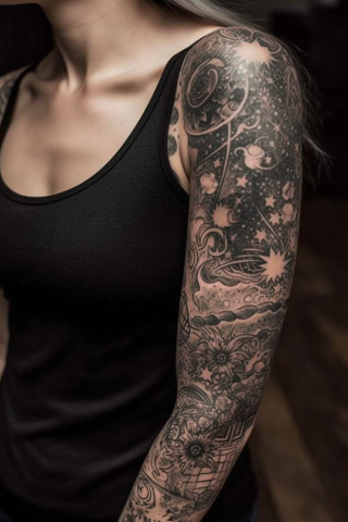 Star sleeve tattoos for women#34