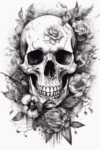 Sternum tattoo women skull, tattoo sketch#36