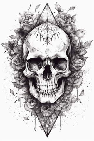 Sternum tattoo women skull, tattoo sketch#37