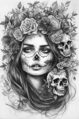 Sternum tattoo women skull, tattoo sketch#38