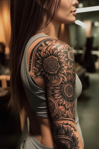 Sun sleeve tattoos for women#64