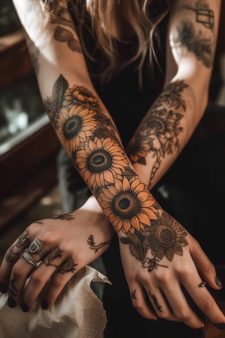 Sunflower hand tattoos for women#43
