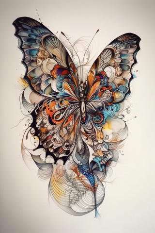 Trippy butterfly tattoo, tattoo sketch#10