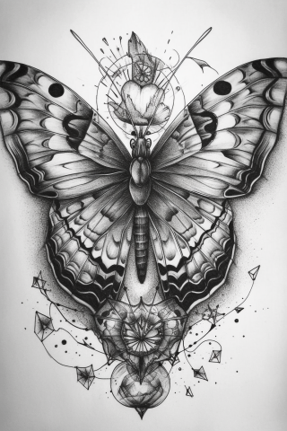 Trippy butterfly tattoo, tattoo sketch#11