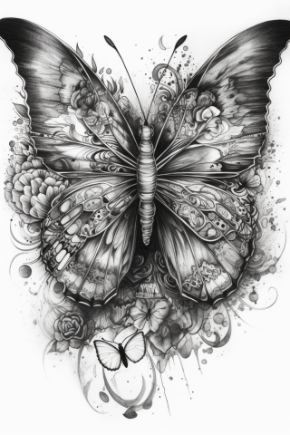 Trippy butterfly tattoo, tattoo sketch#12
