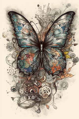 Trippy butterfly tattoo, tattoo sketch#9