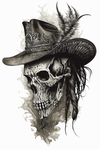 Western american traditional tattoo skull, tattoo sketch#24