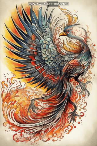 Amazing phoenix tattoo, American traditional style