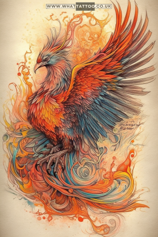 Great Phoenix tattoo sketch, American Traditional style