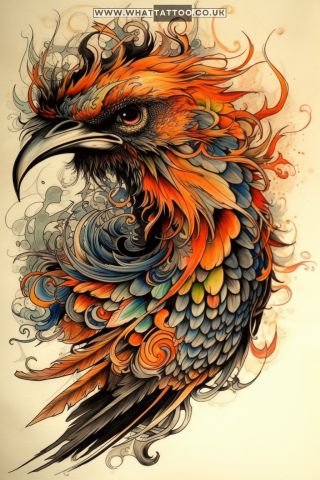 Phoenix tattoo sketch, American Traditional style 48