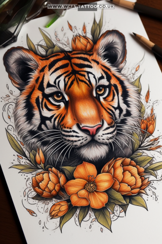 Tiger tattoo sketch, American traditional style 53