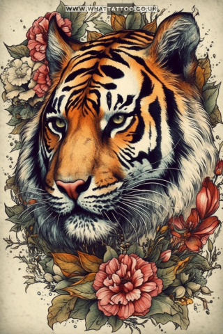 Tiger tattoo sketch, American traditional style 55