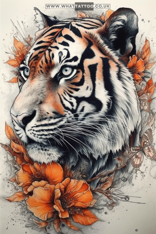 Tiger tattoo sketch, American traditional style 64