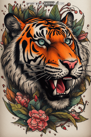 Tiger tattoo sketch, American traditional style 65