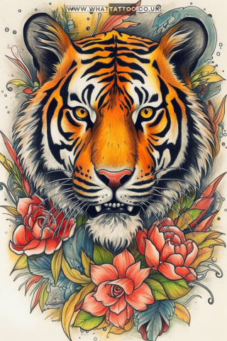 Tiger tattoo sketch, American traditional style 70