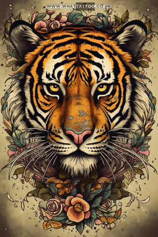 Tiger tattoo sketch, American traditional style 74