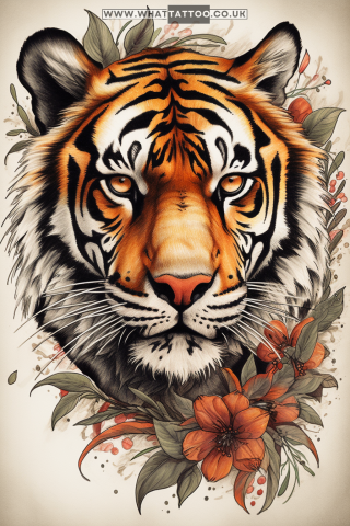 Tiger tattoo sketch, American traditional style 75