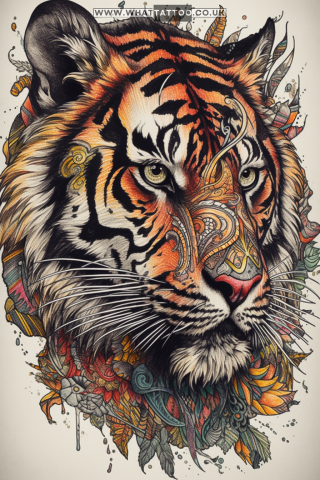 Tiger tattoo sketch, American traditional style 77