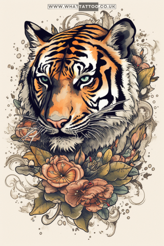 Tiger tattoo sketch, American traditional style 79