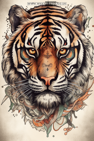 Tiger tattoo sketch, American traditional style 80