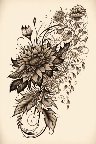 American traditional, flower motif tattoo sketch